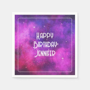 Pink & Purple Space & Stars Faux Galaxy Birthday Napkin