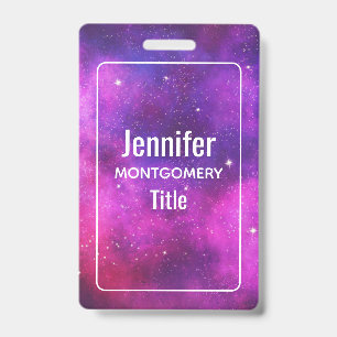 Pink & Purple Space & Stars Faux Galaxy ID Badge