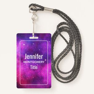 Pink & Purple Space & Stars Faux Galaxy ID Badge