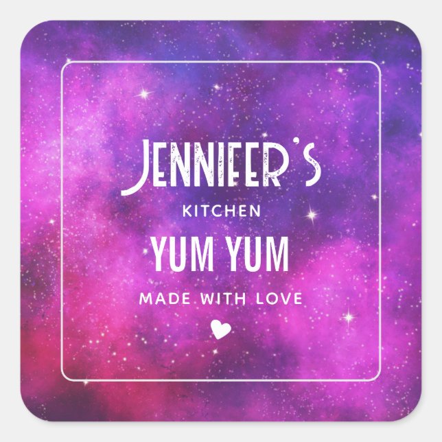 Pink & Purple Space & Stars Faux Galaxy Kitchen Square Sticker (Front)