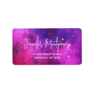 Pink & Purple Space & Stars Faux Galaxy Label