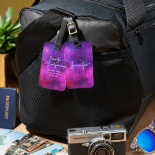 Pink & Purple Space & Stars Faux Galaxy Luggage Tag
