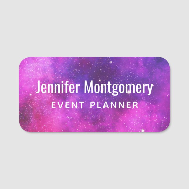 Pink & Purple Space & Stars Faux Galaxy Name Tag (Front)