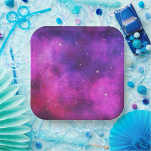 Pink & Purple Space & Stars Faux Galaxy Paper Plate