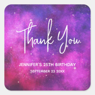 Pink & Purple Space & Stars Faux Galaxy Party Square Sticker