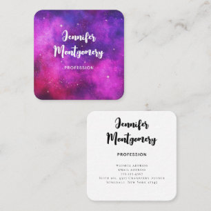 Pink & Purple Space & Stars Faux Galaxy Square Square Business Card