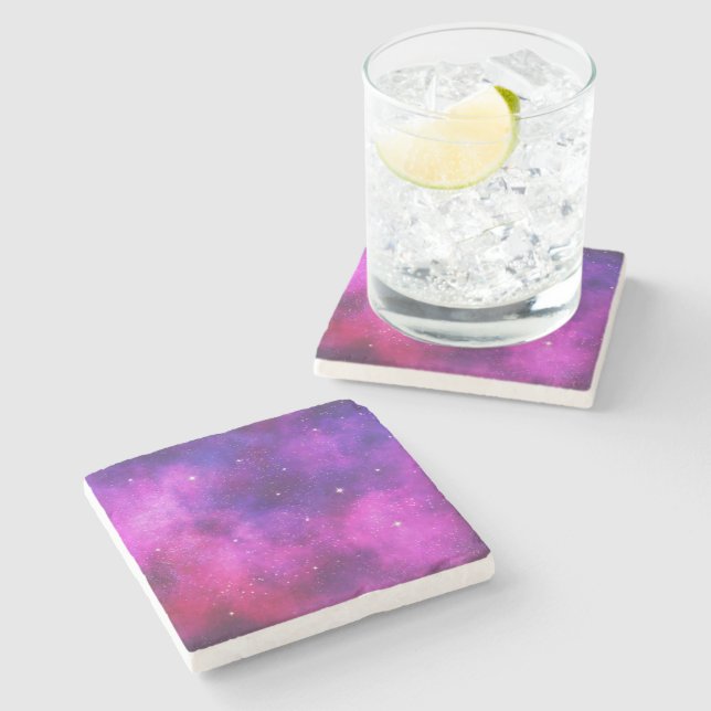 Pink & Purple Space & Stars Faux Galaxy Stone Coaster (Side)