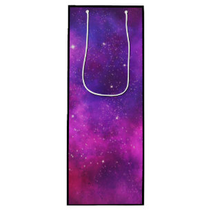Pink & Purple Space & Stars Faux Galaxy Wine Gift Bag
