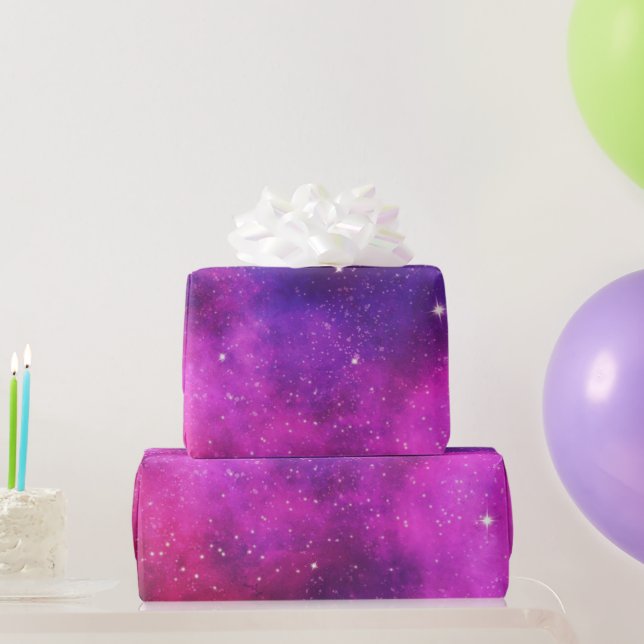 Pink & Purple Space & Stars Faux Galaxy Wrapping Paper (Party Gifts)