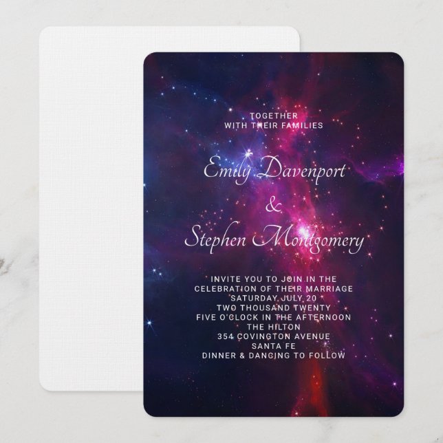 Pink & Purple Space Theme Wedding invite (Front/Back)