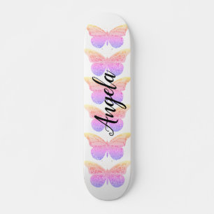 Pink Purple Sparkle Butterflies Personalised Skate Skateboard