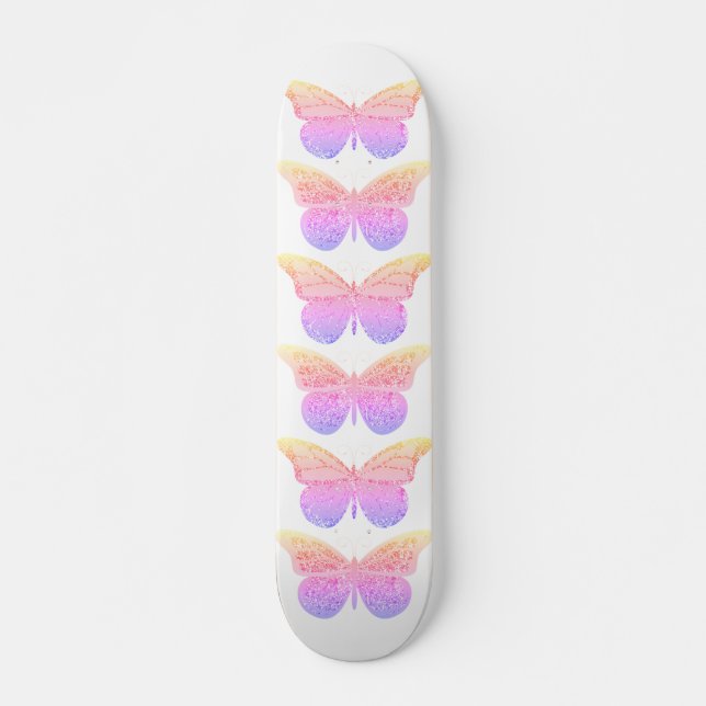 Pink Purple Sparkle Butterflies Skateboard (Front)