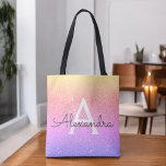 Pink Purple Sparkle Elegant Monogram Book Bag<br><div class="desc">Pastel Gold,  Yellow,  Orange,  Pink and Purple Ombre Faux Sparkle and Glitter Elegant Monogram Book Bag. This Book Bag can be customised to include your initial and first name.</div>