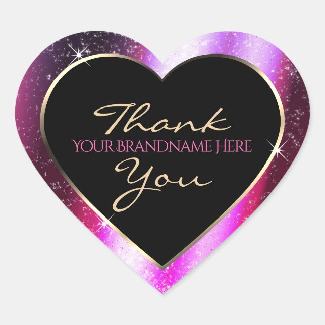 Pink Purple Sparkle Glitter Frame Thank You Heart Sticker (Front)