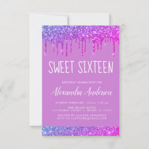 Pink Purple Sparkle Glitter Sweet Sixteen Birthday Invitation