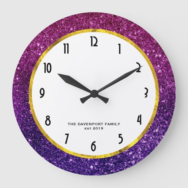 Pink & Purple Sparkling Gemstones Large Clock (Front)