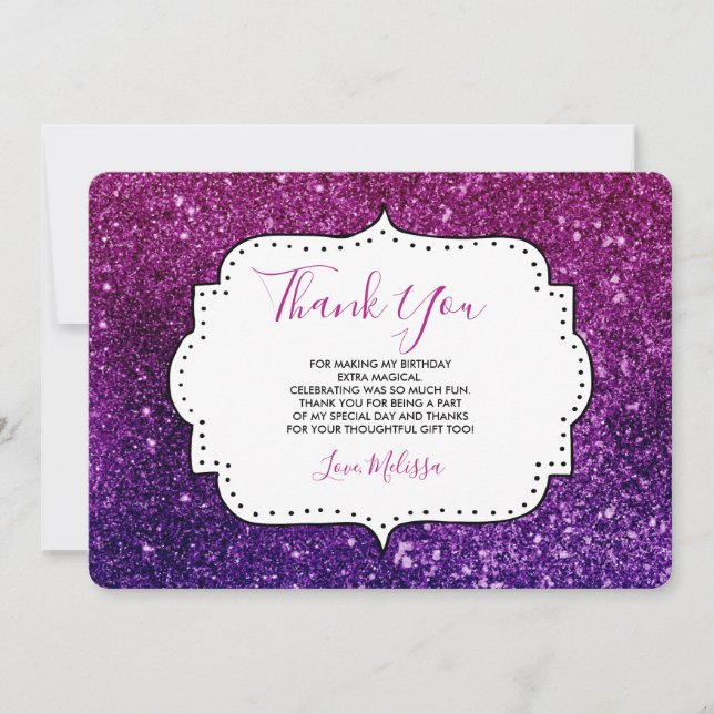 Pink & Purple Sparkling Gemstones Thank You Card (Front)