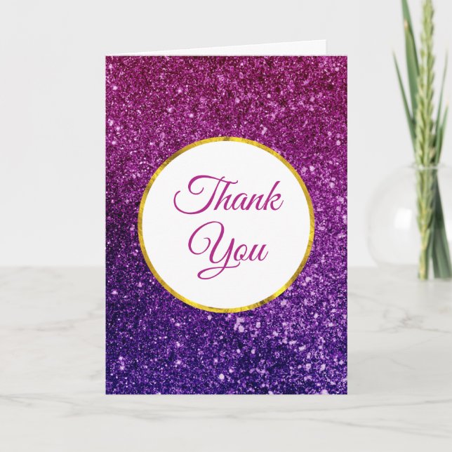 Pink & Purple Sparkling Gemstones Thank You Card (Front)