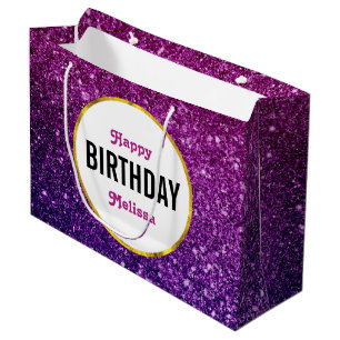 Pink & Purple Sparkling Glitter Gemstones Birthday Large Gift Bag