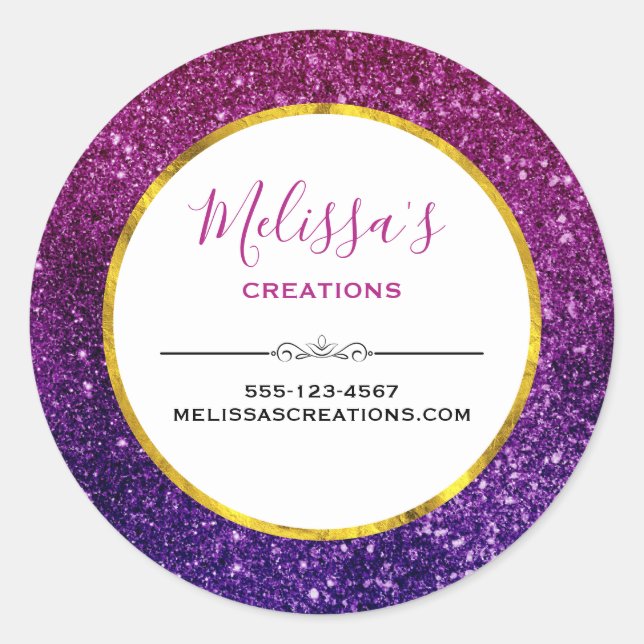 Pink & Purple Sparkling Glitter Gemstones Business Classic Round Sticker (Front)