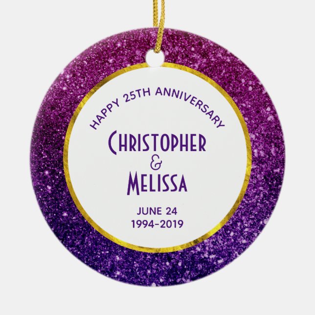 Pink & Purple Sparkling Glitter Gemstones Ceramic Tree Decoration (Front)