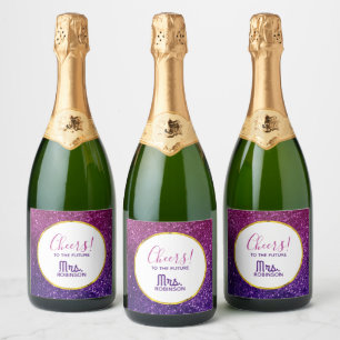 Pink & Purple Sparkling Glitter Gemstones Cheers Sparkling Wine Label