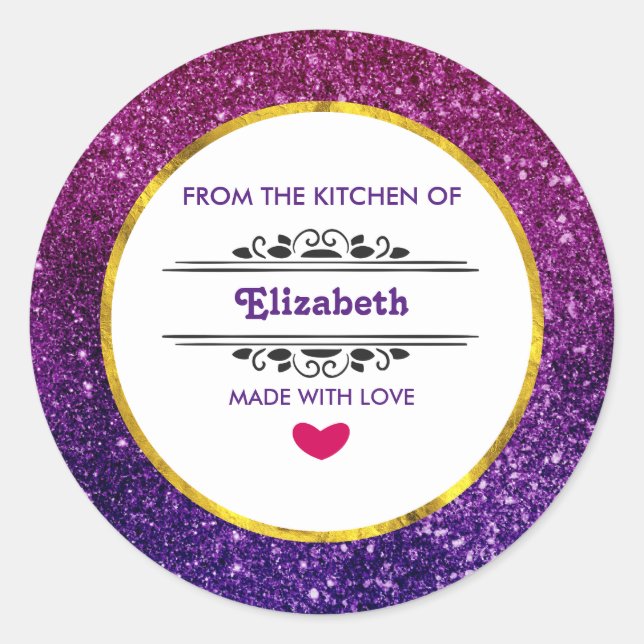 Pink & Purple Sparkling Glitter Gemstones Kitchen Classic Round Sticker (Front)