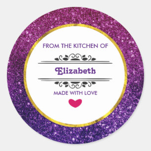 Pink & Purple Sparkling Glitter Gemstones Kitchen Classic Round Sticker
