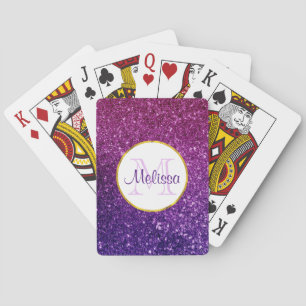 Pink & Purple Sparkling Glitter Gemstones Monogra Playing Cards