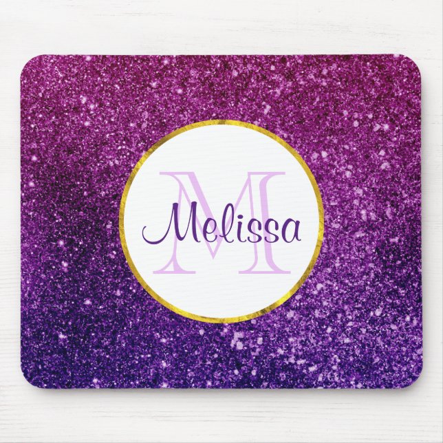 Pink & Purple Sparkling Glitter Gemstones Monogram Mouse Mat (Front)