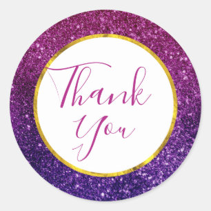 Pink Purple Sparkling Glitter Gemstones Thank You Classic Round Sticker