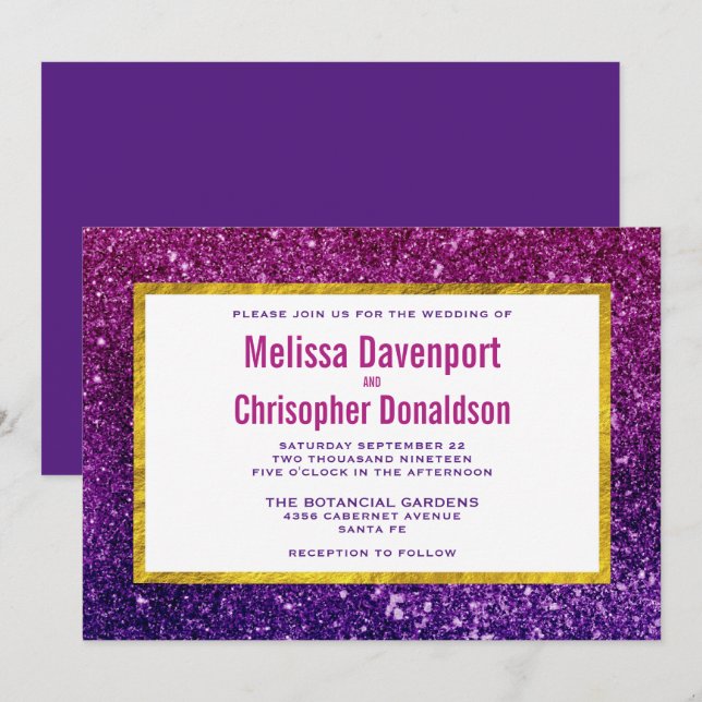 Pink & Purple Sparkling Glitter Gemstones Wedding Invitation (Front/Back)