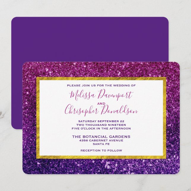 Pink & Purple Sparkling Glitter Gemstones Wedding Invitation (Front/Back)