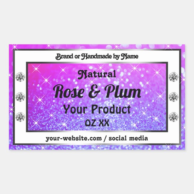 Pink Purple Sparkling Glitter Stars Product Labels (Front)