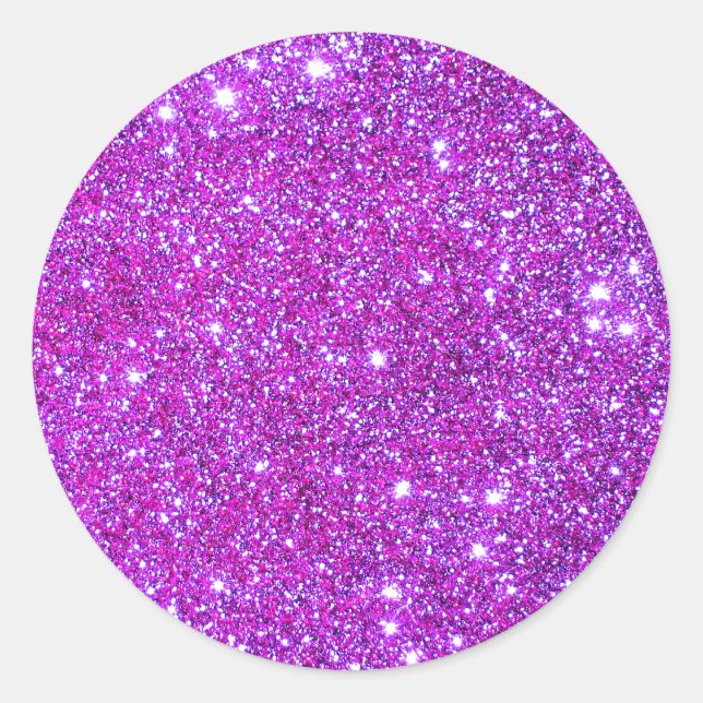 Pink Purple Sparkly Glam Glitter Designer Classic Round Sticker (Front)