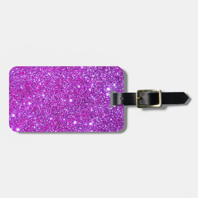 Pink Purple Sparkly Glam Glitter Designer Luggage Tag (Front Horizontal)