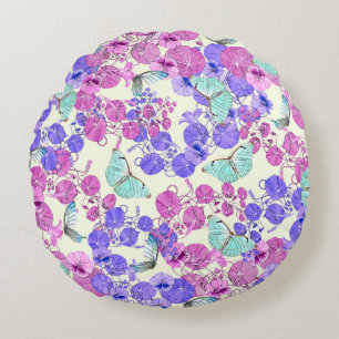 Pink & Purple Spiral Flowers Round Pillow