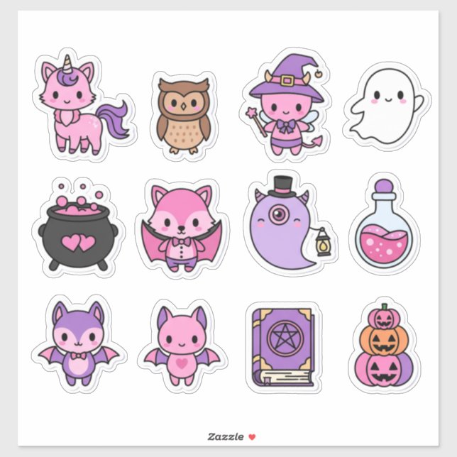 Pink & Purple Spooky Creatures Magic Stickers (Sheet)