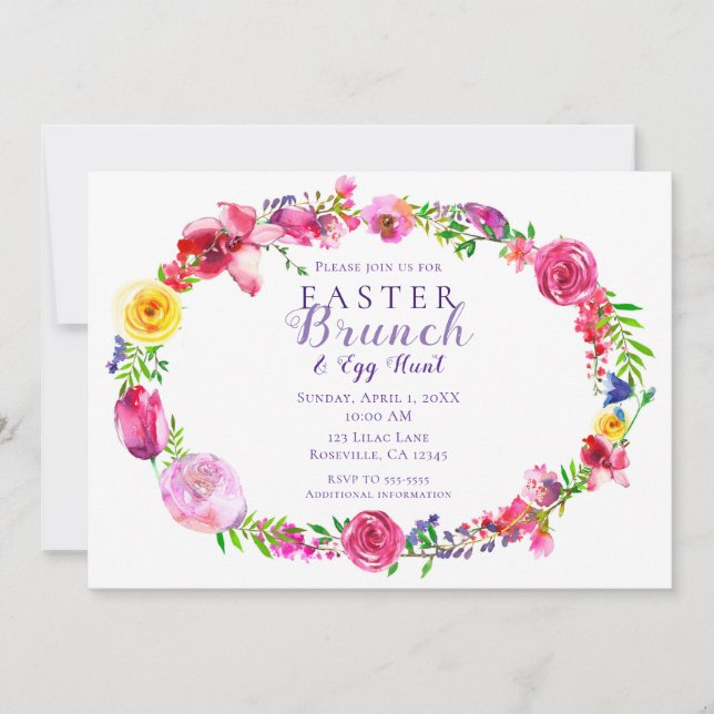 Pink & Purple Spring Flowers Floral Modern Invitation (Front)