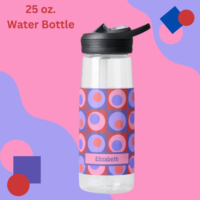 Pink Purple Square Dot Pattern Personalised  Water Bottle (Creator Uploaded)