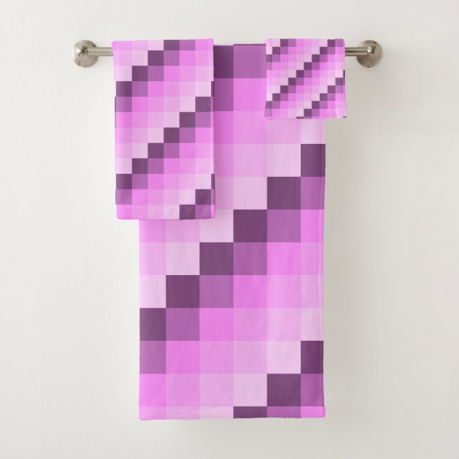Pink & Purple Squares Bath Towel Set (Insitu)