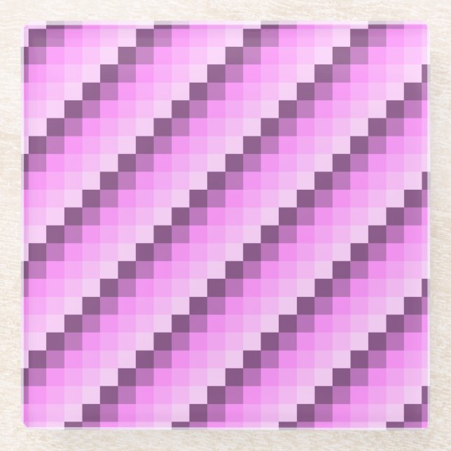 Pink & Purple Squares Glass Coaster (Front)