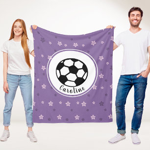 Pink & Purple Star Girl Soccer Player Custom Name Fleece Blanket