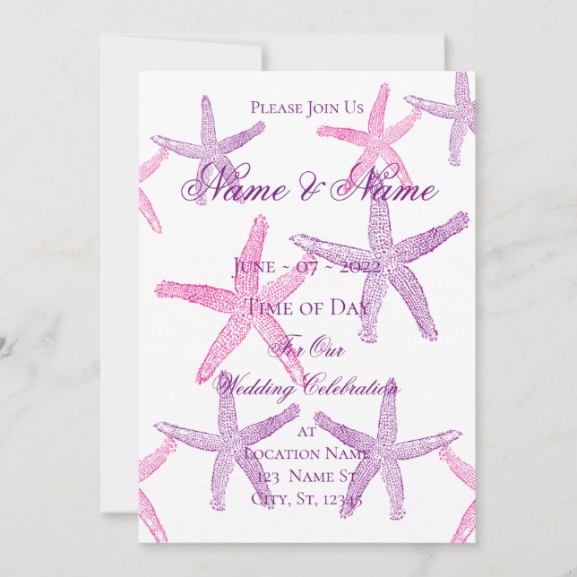 Pink Purple Starfish Thunder_Cove  Invitation (Front)