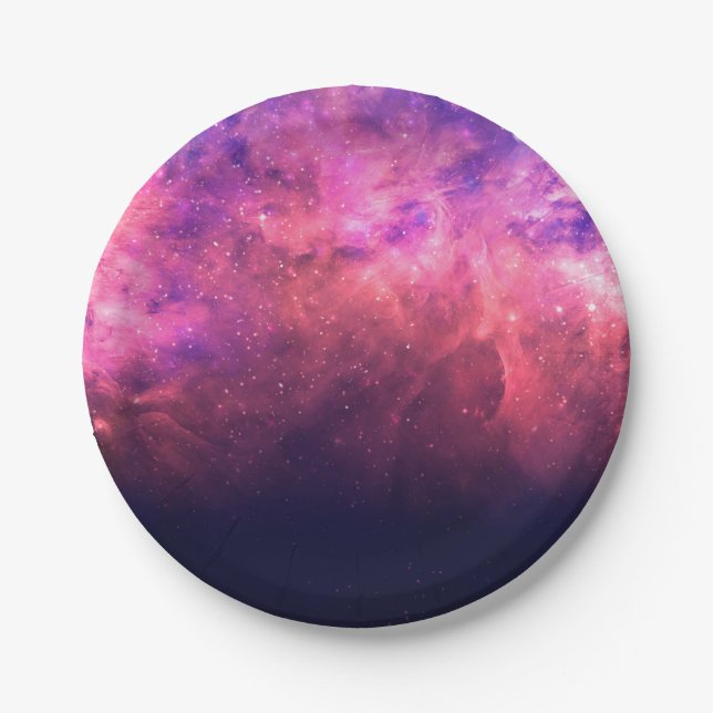 Pink Purple Starry Sky Cosmic Galaxy Sky Fire Glow Paper Plate (Front)