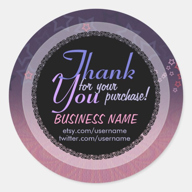 Pink purple Stars Business Thank You Sticker (Front)