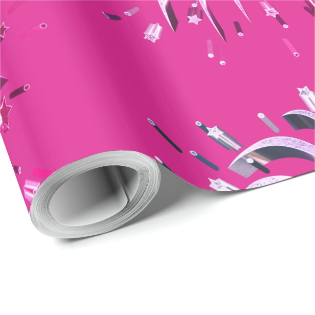 Pink Purple Stars Fireworks Elegant Festive Wrapping Paper (Roll Corner)