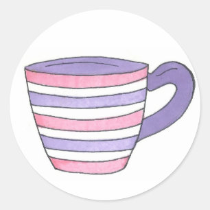 Pink/Purple Stripe Striped Tea Cup Teacup Stickers
