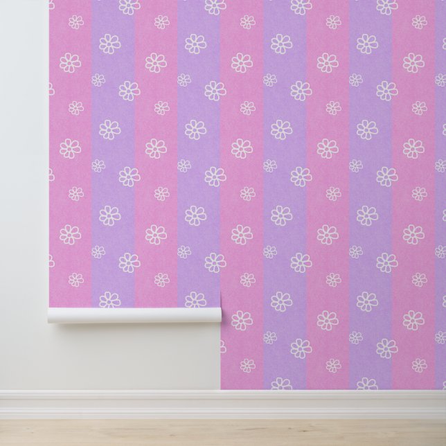 Pink Purple Stripes Floral Baby Girl Nursery Wallpaper (Application)