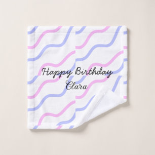 Pink purple stripes happy birthday add name text wash cloth